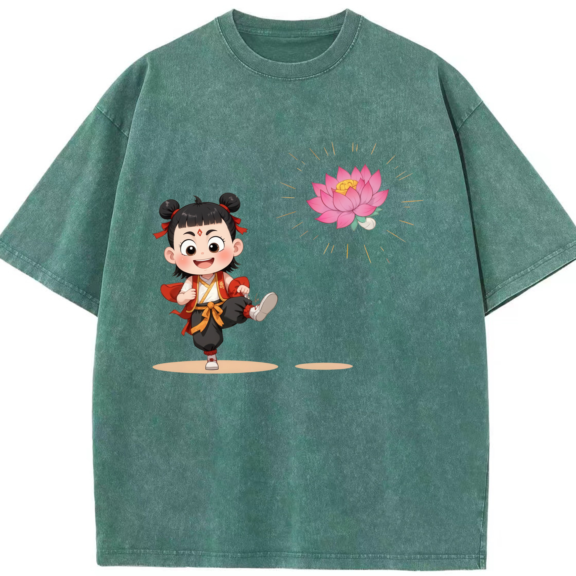 （画像用） Ne Zha 2 ナタ 魔童の大暴れ 綿100% ヴィンテージ風 半袖Tシャツ（フロントプリント）